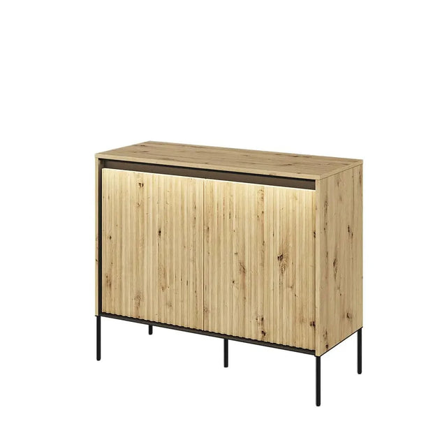 Lenart Comoda din MDF si metal, cu 2 usi si LED inclus, Trend TR-02 V2 Stejar Artisan / Negru, l98xA40xH83 cm