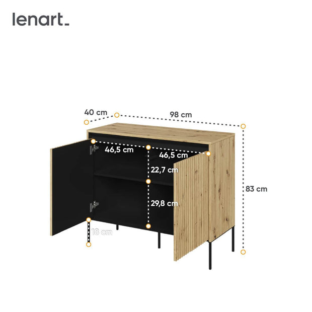 Lenart Comoda din MDF si metal, cu 2 usi si LED inclus, Trend TR-02 V2 Stejar Artisan / Negru, l98xA40xH83 cm