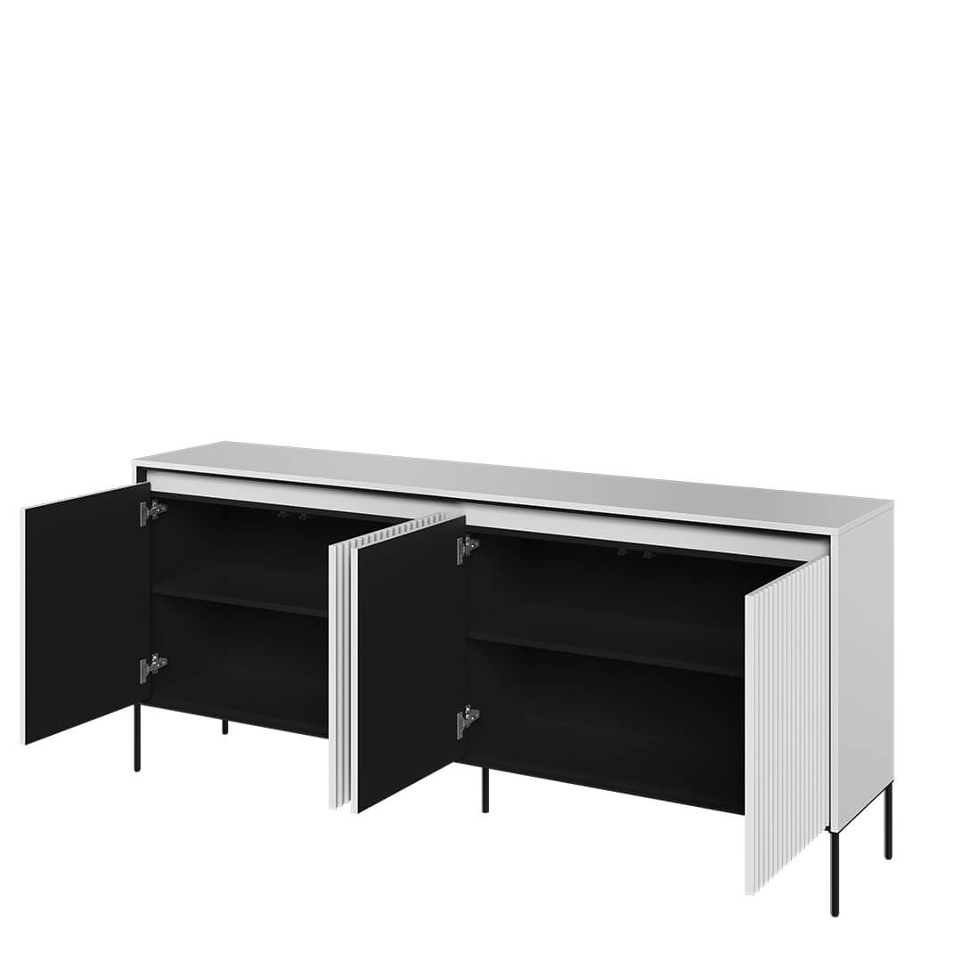 Lenart Comoda din MDF si metal, cu 4 usi si LED inclus, Trend TR-04 V2 Alb / Negru, l193xA40xH83 cm
