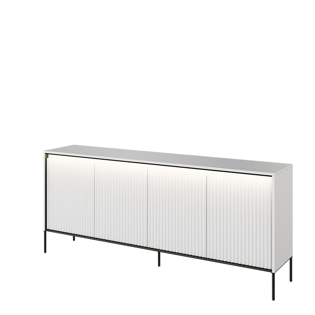 Lenart Comoda din MDF si metal, cu 4 usi si LED inclus, Trend TR-04 V2 Alb / Negru, l193xA40xH83 cm