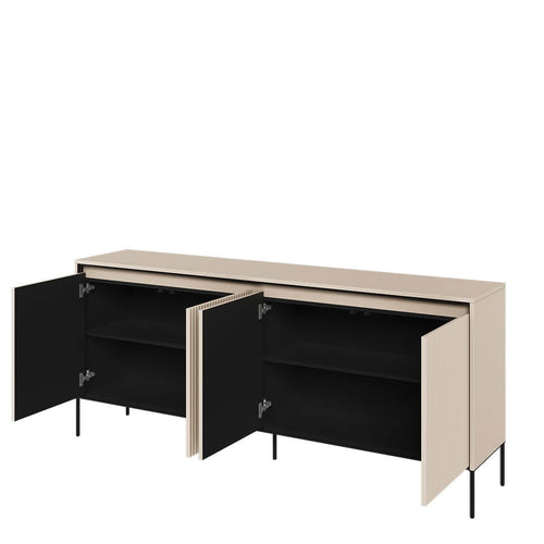 Lenart Comoda din MDF si metal, cu 4 usi si LED inclus, Trend TR-04 V2 Bej / Negru, l193xA40xH83 cm