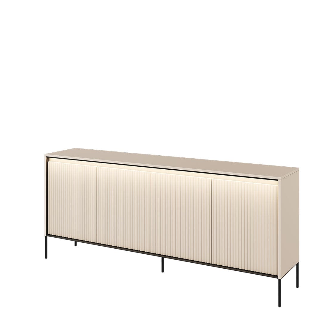 Lenart Comoda din MDF si metal, cu 4 usi si LED inclus, Trend TR-04 V2 Bej / Negru, l193xA40xH83 cm