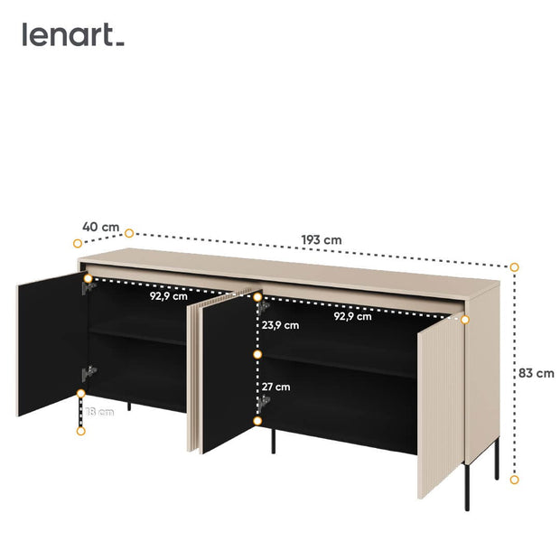 Lenart Comoda din MDF si metal, cu 4 usi si LED inclus, Trend TR-04 V2 Bej / Negru, l193xA40xH83 cm