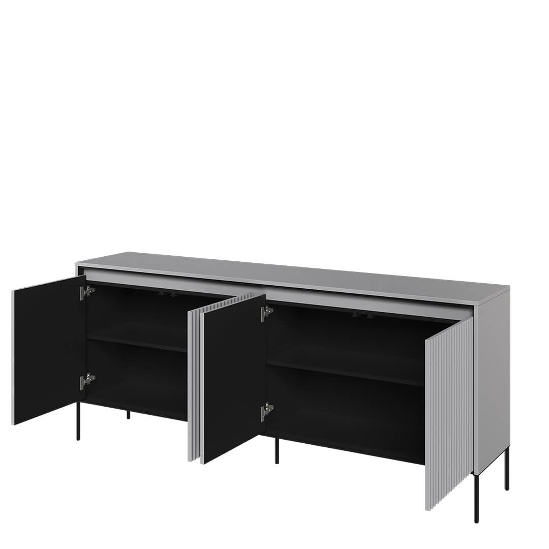 Lenart Comoda din MDF si metal, cu 4 usi si LED inclus, Trend TR-04 V2 Gri / Negru, l193xA40xH83 cm