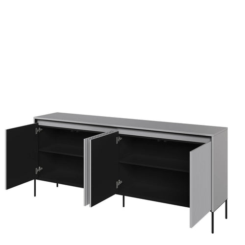 Lenart Comoda din MDF si metal, cu 4 usi si LED inclus, Trend TR-04 V2 Gri / Negru, l193xA40xH83 cm