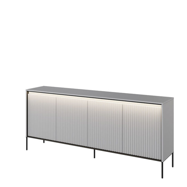 Lenart Comoda din MDF si metal, cu 4 usi si LED inclus, Trend TR-04 V2 Gri / Negru, l193xA40xH83 cm