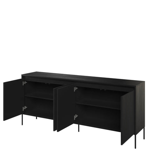 Lenart Comoda din MDF si metal, cu 4 usi si LED inclus, Trend TR-04 V2 Negru, l193xA40xH83 cm