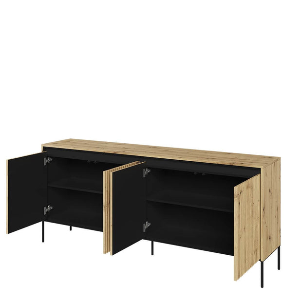 Lenart Comoda din MDF si metal, cu 4 usi si LED inclus, Trend TR-04 V2 Stejar Artisan / Negru, l193xA40xH83 cm
