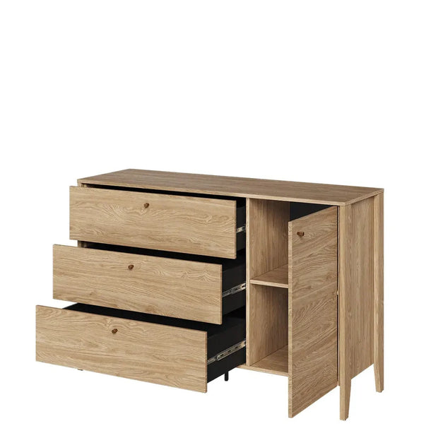 Lenart Comoda din pal, cu 3 sertare si 1 usa, Cozy CZ-04 Stejar, l136xA40xH91 cm