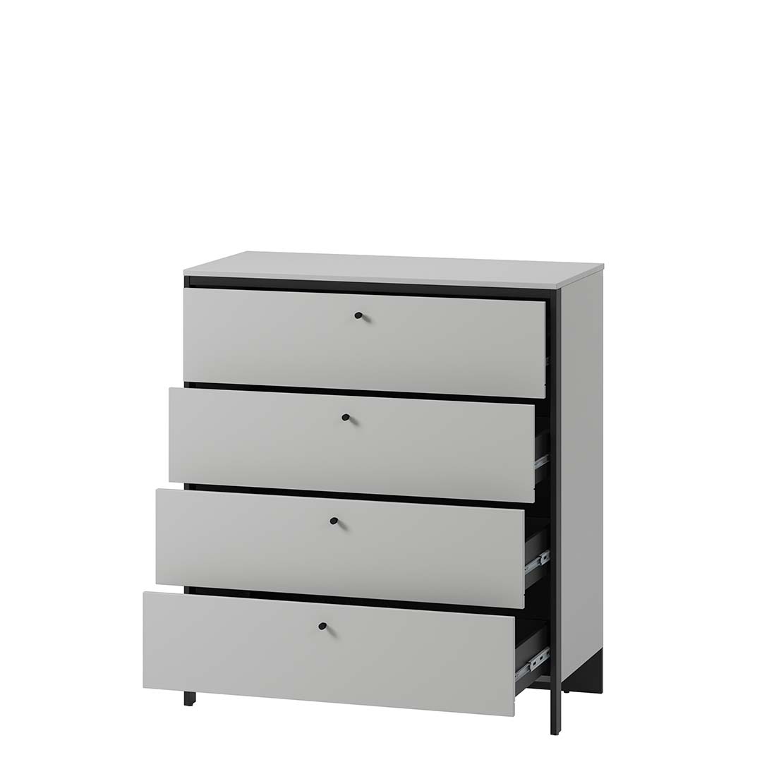 Lenart Comoda din pal si MDF, cu 4 sertare si LED inclus, Gris GS-03 Gri / Negru, l101xA49xH115 cm