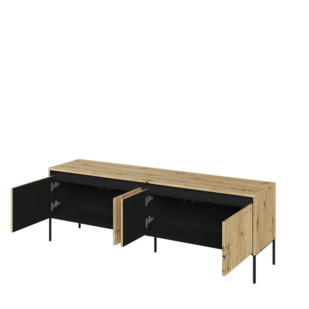 Lenart Comoda TV din MDF, pal si metal, cu 4 usi si LED inclus, Trend TR-05 Stejar Artisan / Negru, l167xA40xH56 cm