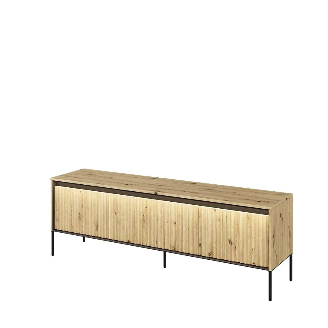 Lenart Comoda TV din MDF, pal si metal, cu 4 usi si LED inclus, Trend TR-05 Stejar Artisan / Negru, l167xA40xH56 cm