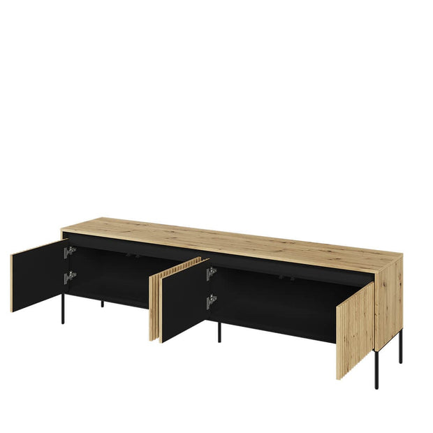 Lenart Comoda TV din MDF, pal si metal, cu 4 usi si LED inclus, Trend TR-06 Stejar Artisan / Negru, l193xA40xH56 cm