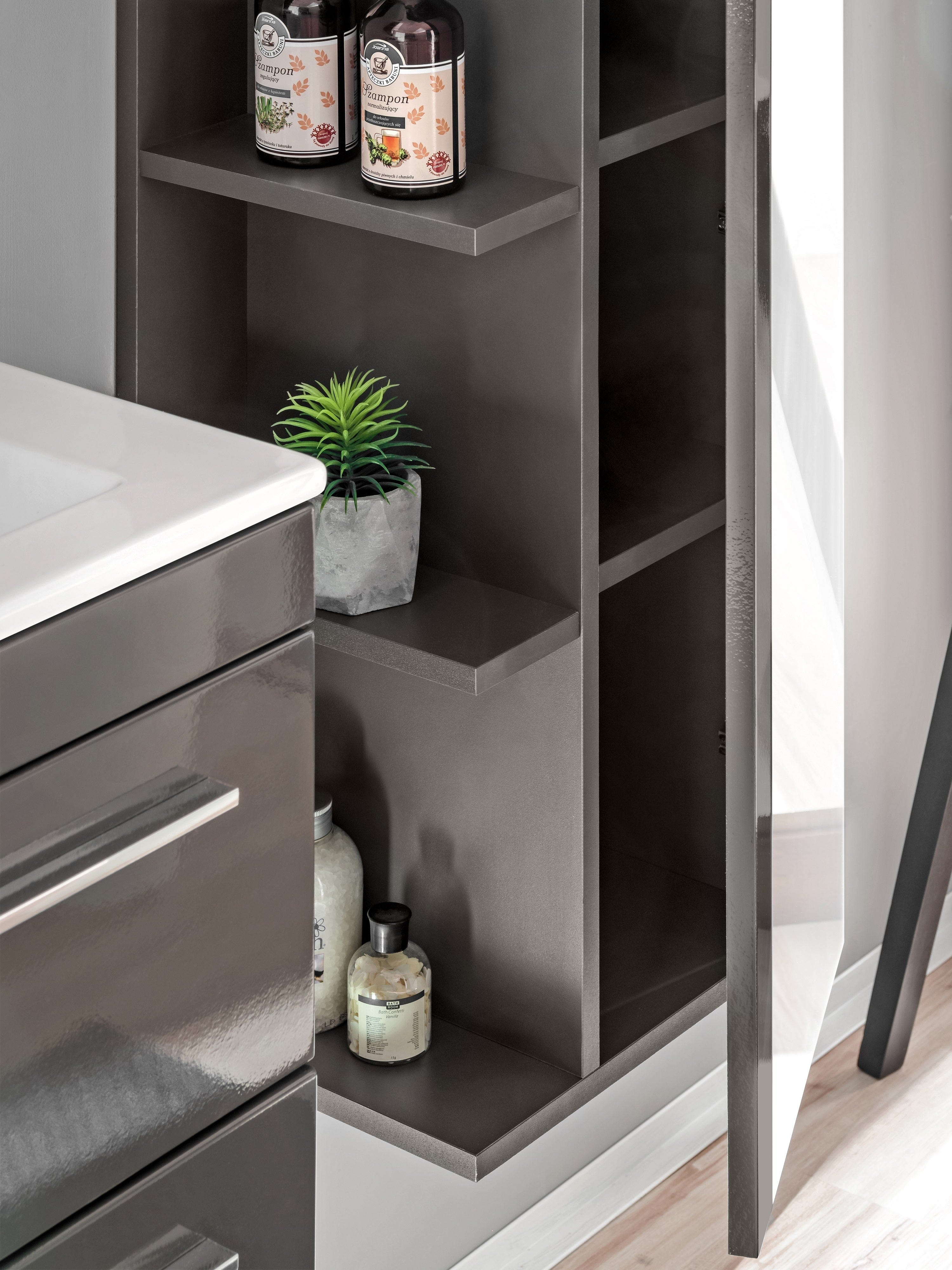 Dulap baie inalt cu 1 usa si oglinda Twist Grey, l35xA30xH140 cm (1)