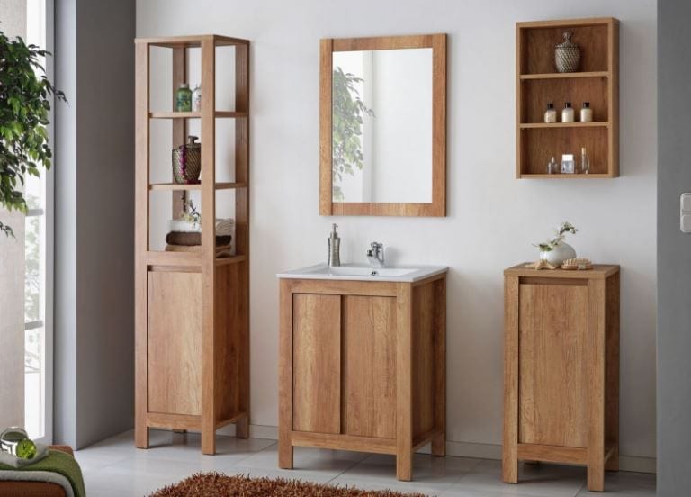 Comad Dulap baie inalt cu vitrina 1 usa, Classic Oak, l40xA35xH185 cm