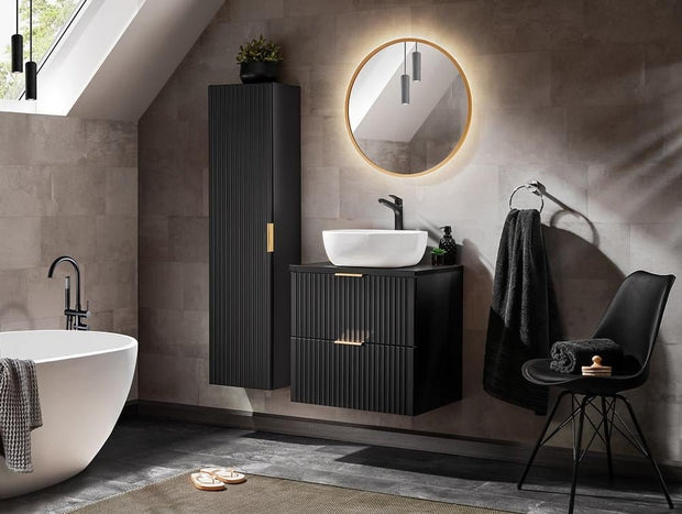 Comad Dulap baie inalt suspendat, din pal si MDF, cu 1 usa, Adel Negru Mat / Auriu, l35xA25xH140 cm