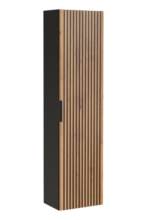 Comad Dulap baie inalt suspendat, din pal si MDF, cu 1 usa, Xilo Stejar Wotan / Negru, l35xA25xH140 cm