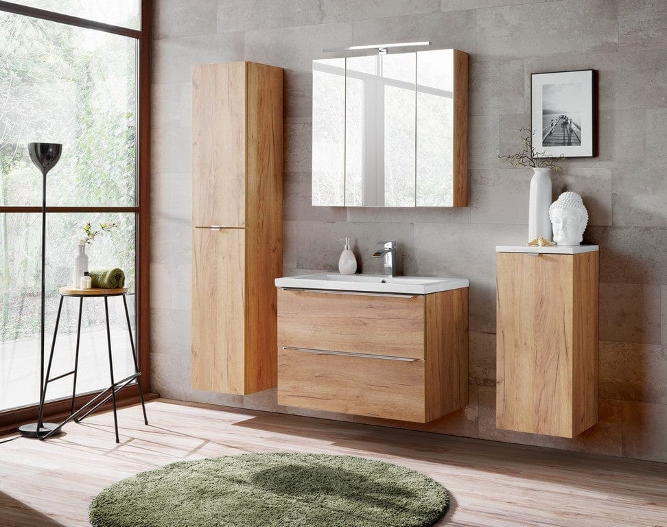 Comad Dulap baie suspendat cu 3 usi si oglinda, Capri Oak, l80xA16xH75 cm