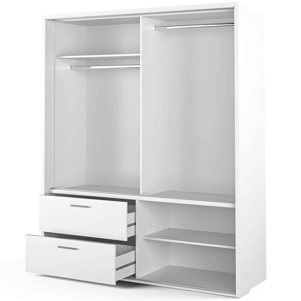 Dulap din pal, cu 2 usi glisante, 2 sertare si oglinda Arti 22 Alb Mat, l180xA63xH215 cm (2)