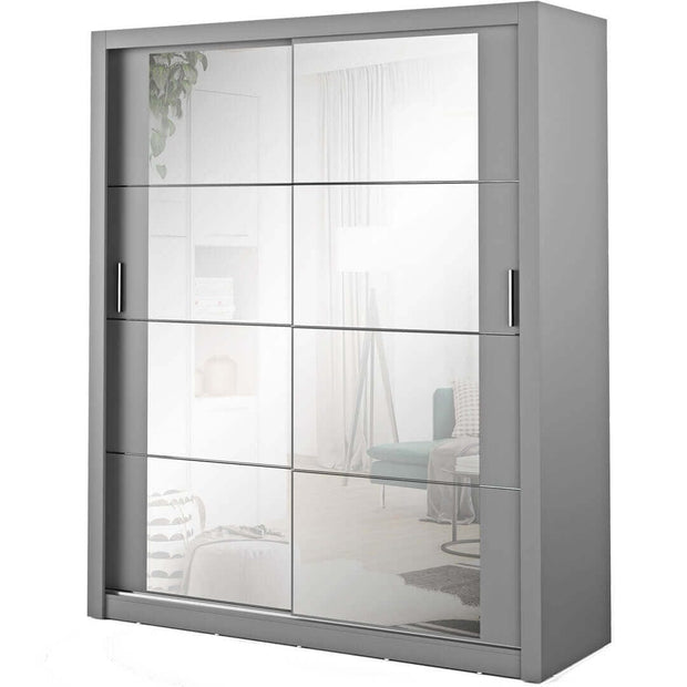Dulap din pal, cu 2 usi glisante si oglinda Arti 03 Gri Mat, l180xA60xH215 cm (2)