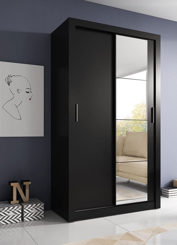 Lenart Dulap din pal, cu 2 usi glisante si oglinda Arti 06 Negru Mat, l120xA60xH215 cm