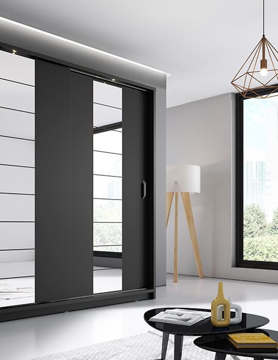 Dulap din pal, cu 2 usi glisante si oglinda Arti 14 Negru Mat, l220xA63xH215 cm (3)