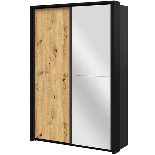 Lenart Dulap din pal, cu 2 usi glisante si oglinda Arti 21 Stejar Artisan / Negru, l160xA57xH218 cm