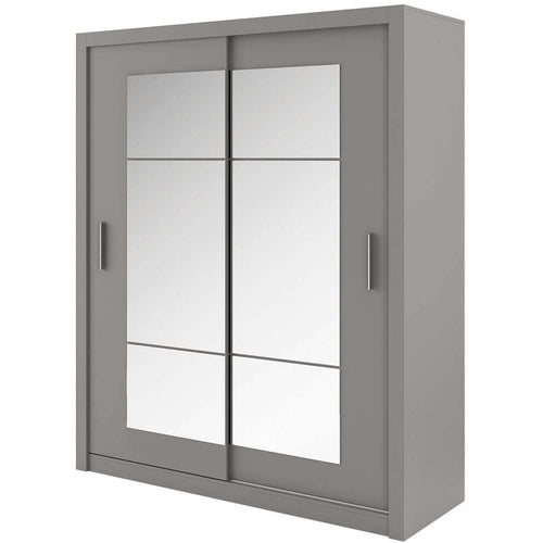 Lenart Dulap din pal cu 2 usi glisante si oglinda Idea 02 Square Gri Mat, l180xA60xH215 cm