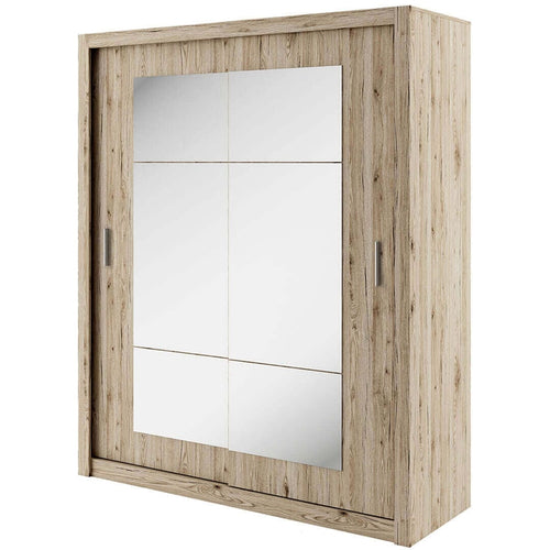 Lenart Dulap din pal cu 2 usi glisante si oglinda Idea 02 Square Stejar San Remo, l180xA60xH215 cm