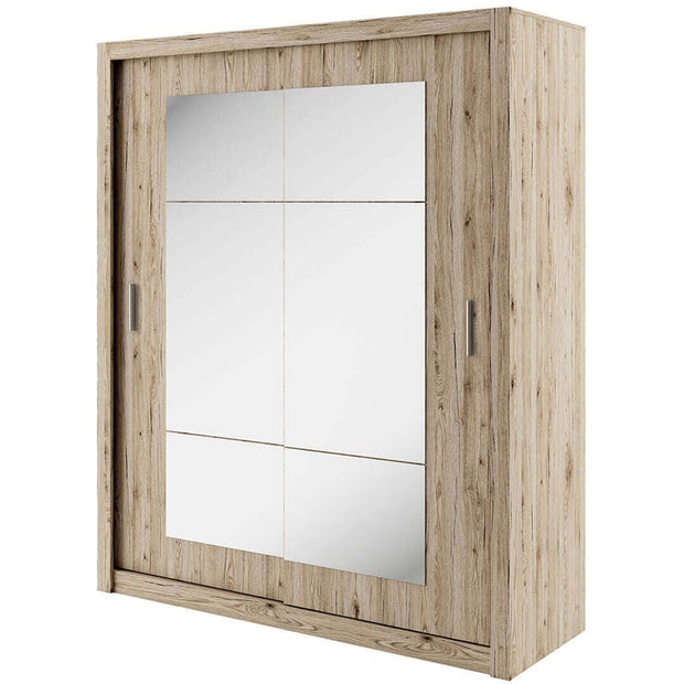 Lenart Dulap din pal cu 2 usi glisante si oglinda Idea 02 Square Stejar San Remo, l180xA60xH215 cm