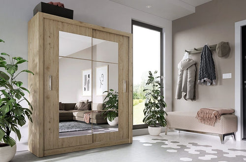 Lenart Dulap din pal cu 2 usi glisante si oglinda Idea 02 Square Stejar San Remo, l180xA60xH215 cm