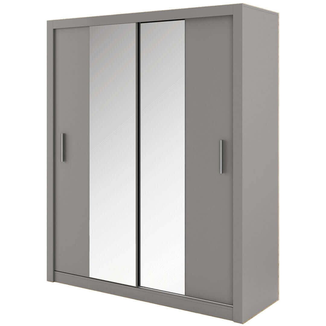 Lenart Dulap din pal cu 2 usi glisante si oglinda Idea 03 Gri Mat, l180xA60xH215 cm