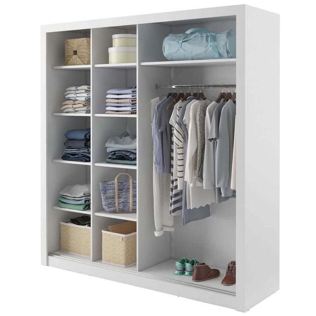 Dulap din pal cu 2 usi glisante si oglinda Idea 12 Alb Mat, l203xA60xH215 cm (1)
