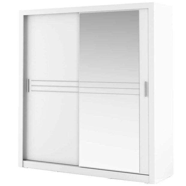 Dulap din pal cu 2 usi glisante si oglinda Idea 12 Alb Mat, l203xA60xH215 cm (2)