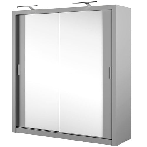 Lenart Dulap din pal cu 2 usi glisante si oglinda Idea 16 Gri Mat, l200xA60xH215 cm