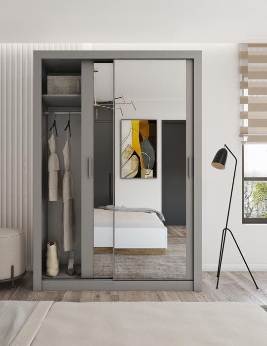 Lenart Dulap din pal cu 2 usi glisante si oglinda Idea 17 Gri Mat, l150xA60xH215 cm