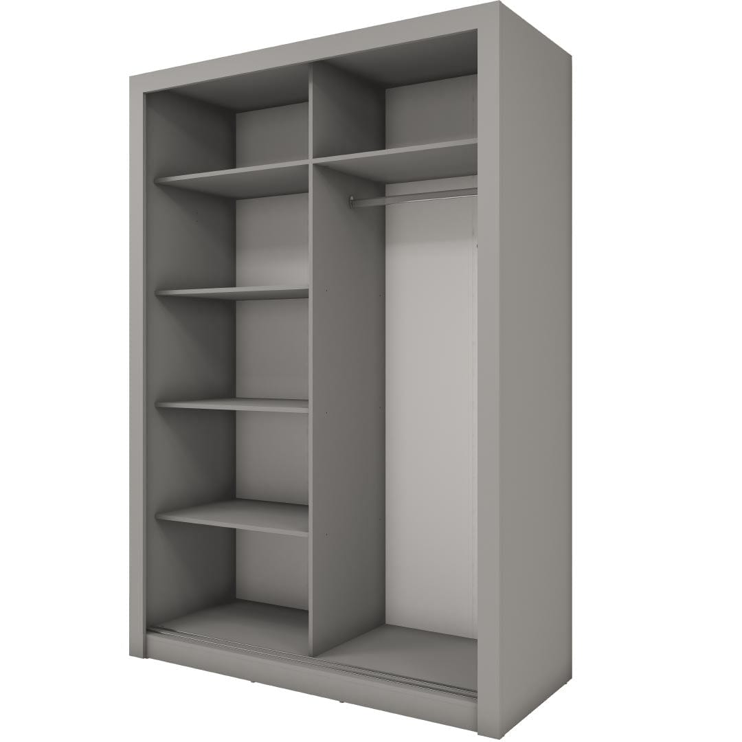 Dulap din pal cu 2 usi glisante si oglinda Idea 17 Gri Mat, l150xA60xH215 cm (5)