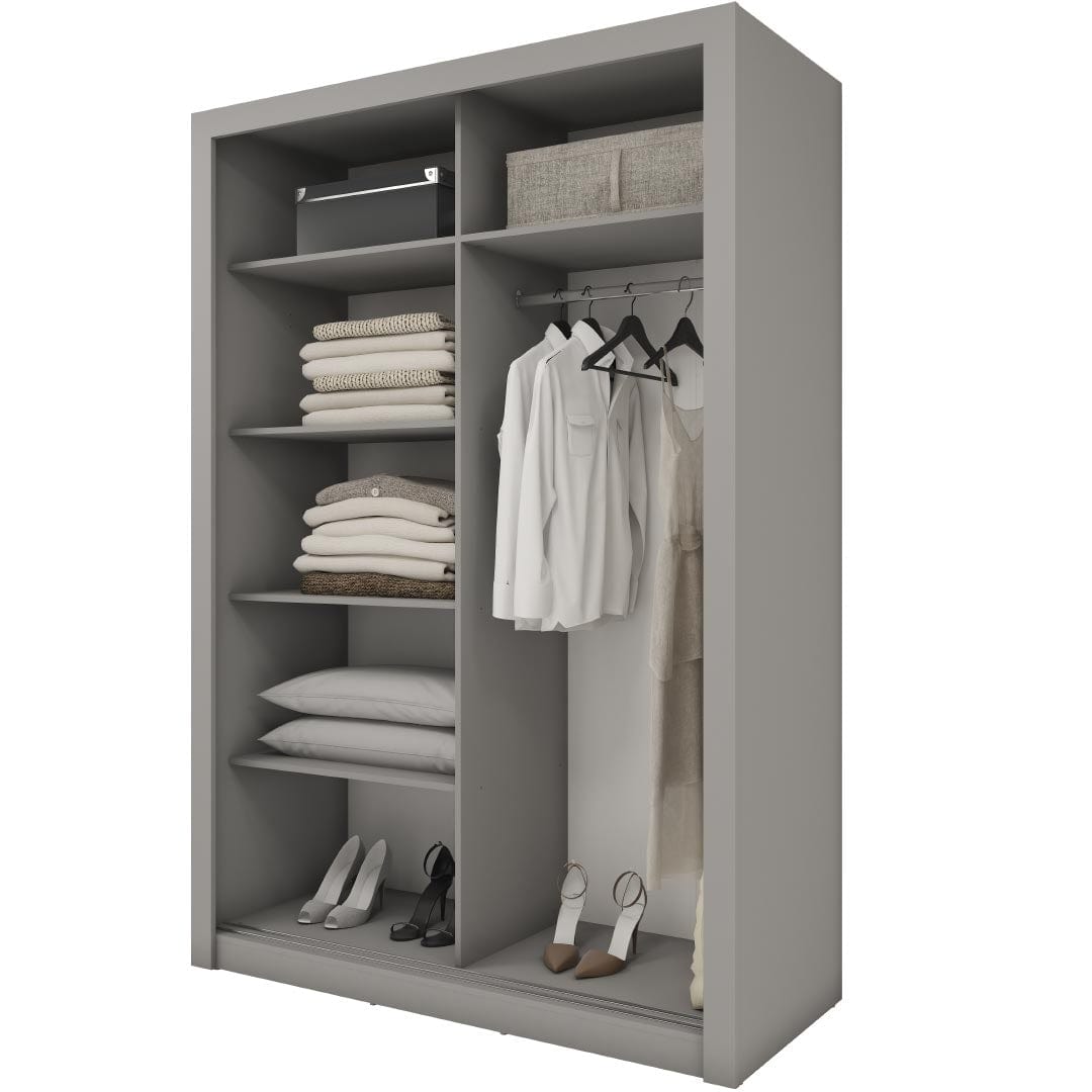 Dulap din pal cu 2 usi glisante si oglinda Idea 17 Gri Mat, l150xA60xH215 cm (6)