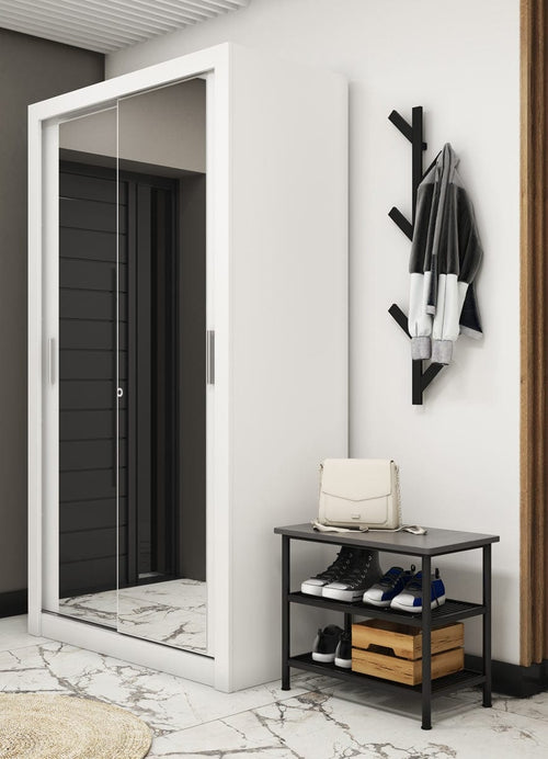 Lenart Dulap din pal cu 2 usi glisante si oglinda Idea 18 Small Alb Mat, l120xA60xH215 cm