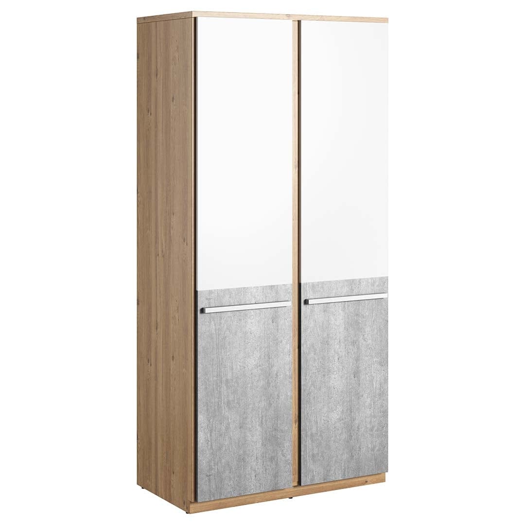 Lenart Dulap din pal cu 2 usi, pentru copii si tineret, Plano 02 Stejar / Gri / Alb, l90xA51xH191 cm