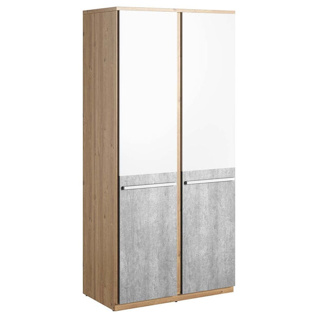 Lenart Dulap din pal cu 2 usi, pentru copii si tineret, Plano 02 Stejar / Gri / Alb, l90xA51xH191 cm