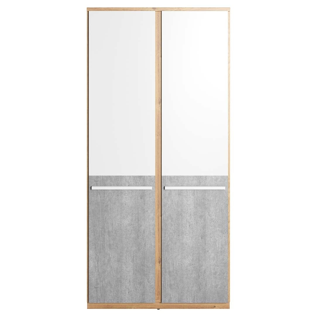 Lenart Dulap din pal cu 2 usi, pentru copii si tineret, Plano 02 Stejar / Gri / Alb, l90xA51xH191 cm