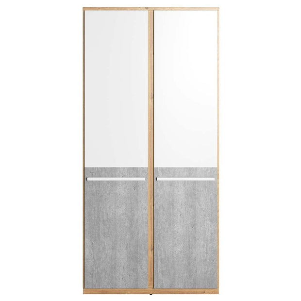 Lenart Dulap din pal cu 2 usi, pentru copii si tineret, Plano 02 Stejar / Gri / Alb, l90xA51xH191 cm