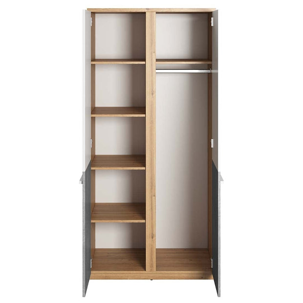 Lenart Dulap din pal cu 2 usi, pentru copii si tineret, Plano 02 Stejar / Gri / Alb, l90xA51xH191 cm