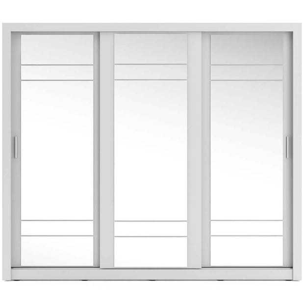 Lenart Dulap din pal cu 3 usi glisante si oglinda Arti 02 Triple Alb Mat, l250xA60xH215 cm