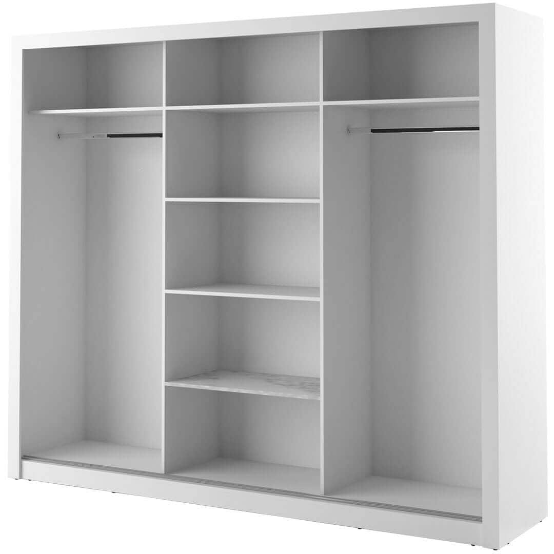 Dulap din pal cu 3 usi glisante si oglinda Arti 02 Triple Alb Mat, l250xA60xH215 cm (4)