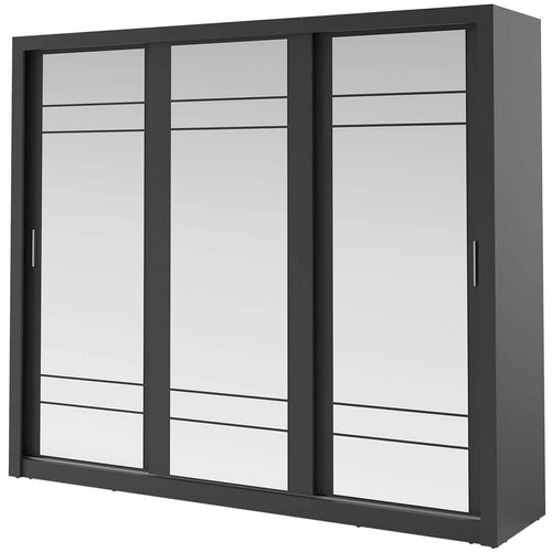 Lenart Dulap din pal cu 3 usi glisante si oglinda Arti 02 Triple Negru Mat, l250xA60xH215 cm