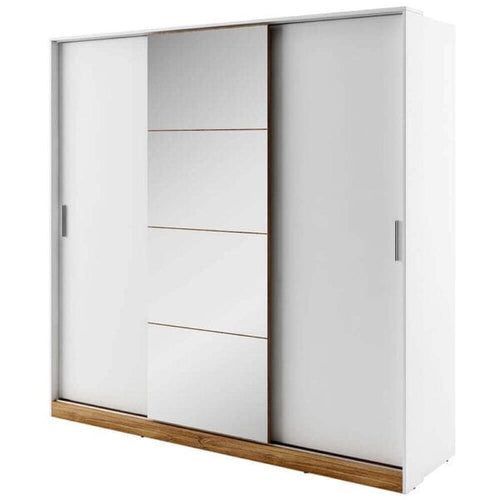 Lenart Dulap din pal cu 3 usi glisante si oglinda Dentro 01 Alb Mat / Stejar l220xA63xH215 cm