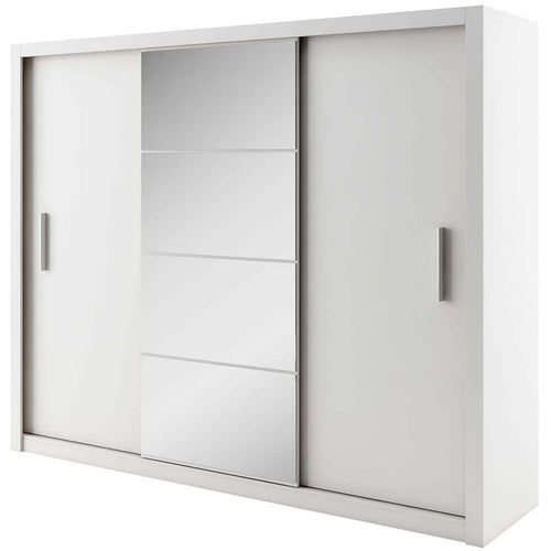 Lenart Dulap din pal cu 3 usi glisante si oglinda Idea 01 Alb Mat, l250xA60xH215 cm