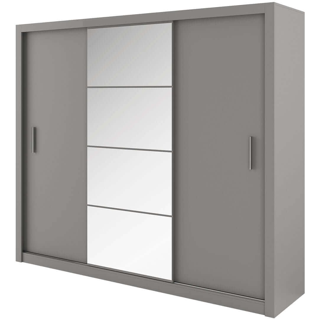 Lenart Dulap din pal cu 3 usi glisante si oglinda Idea 01 Gri Mat, l250xA60xH215 cm
